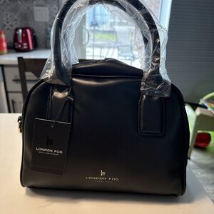 London Fog Mini Smooth PU Satchel Crossbody Shoulder Bag Black